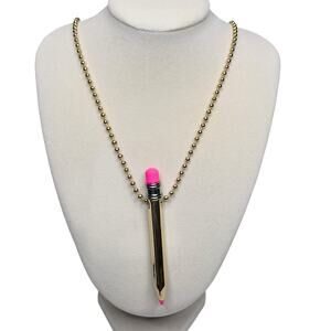 Betsey Johnson Pencil Pendant Necklace Gold Ball Chain School Charm Art Teacher